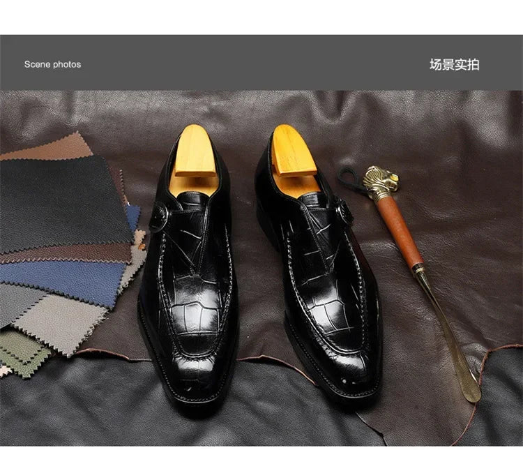 Close-up of Brangdy Men's Oxford Shoes showcasing the high-quality PU upper and elegant pointed toe, perfect for office attire and parties