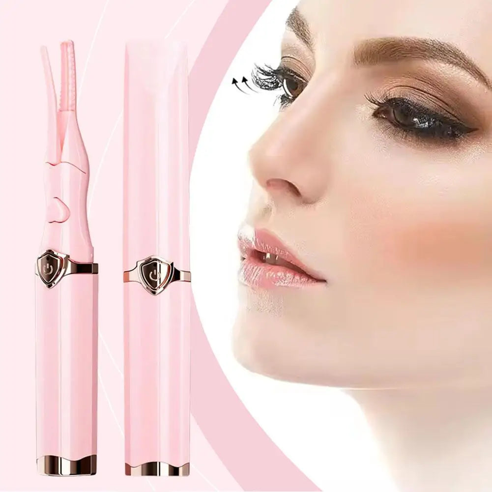 Sleek and elegant electric eyelash curler, showcasing its quick heating feature.