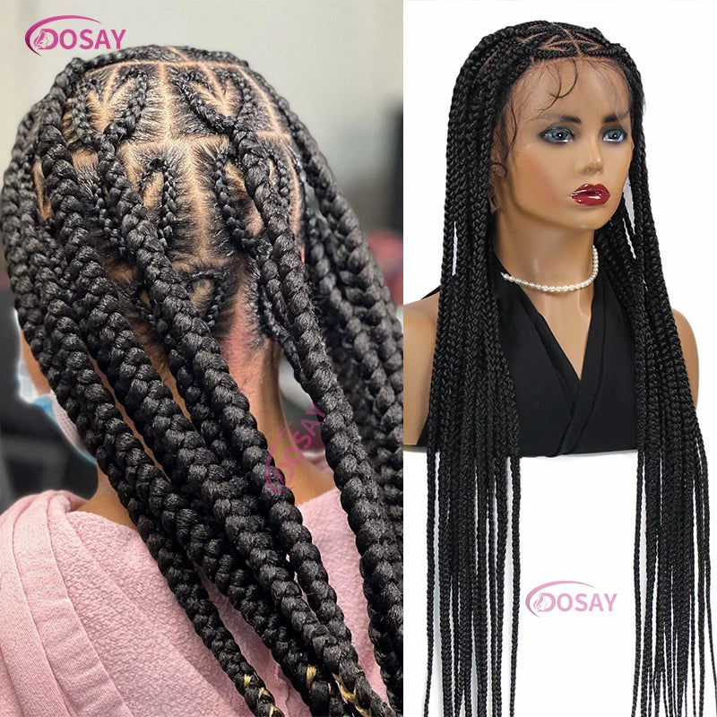 Dramatic front view of a high-temperature fiber lace front wig, perfectly styled in goddess locs with a blend of blonde and black tones.