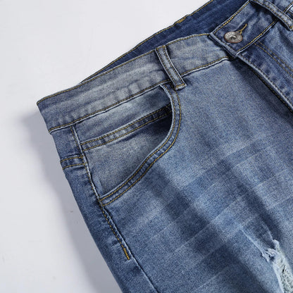 Luxury Men's Ripped Skinny Jeans in Vintage Stonewashed Denim, showcasing a sleek and stylish casual slim fit.