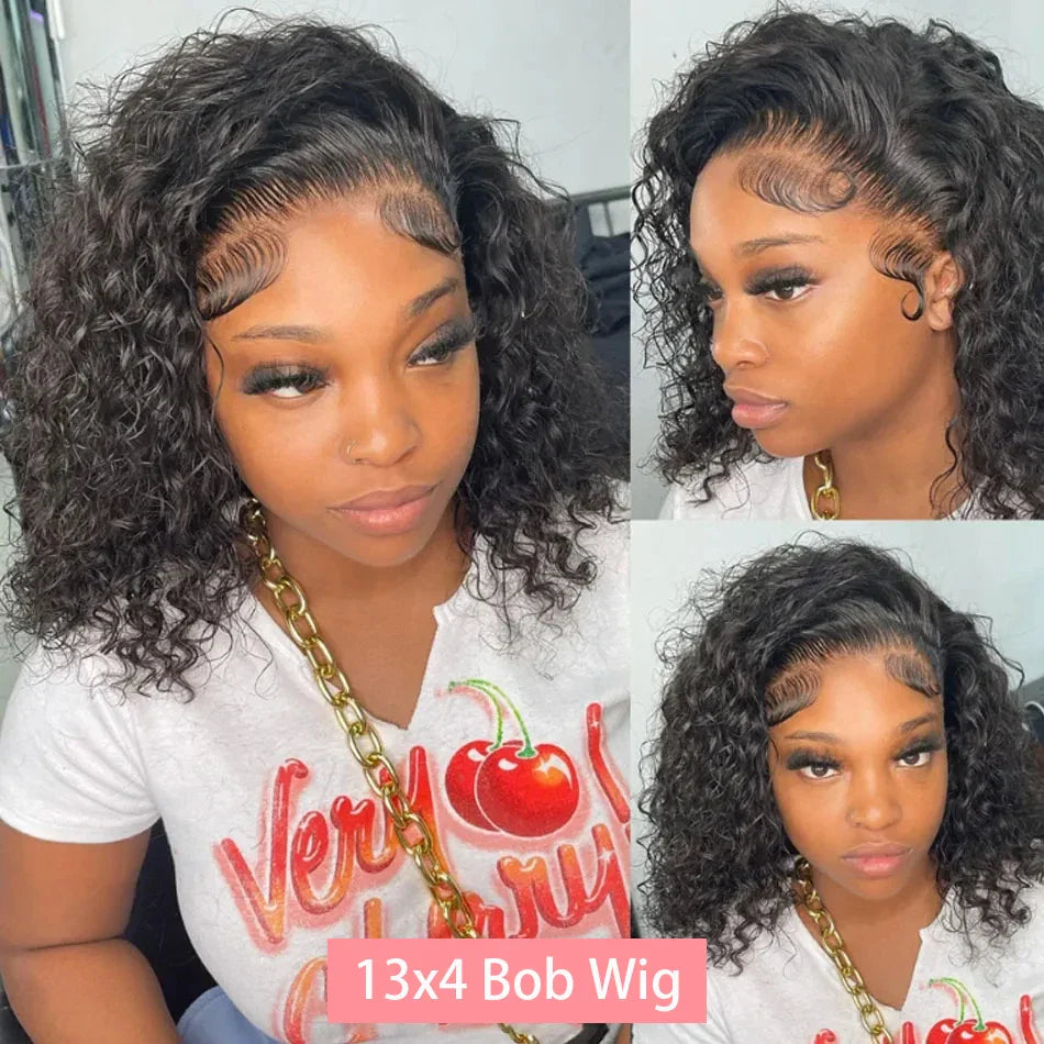 Beautifully styled short curly bob wig with a transparent lace finish, made from premium Chinese Remy hair for an exquisite look.