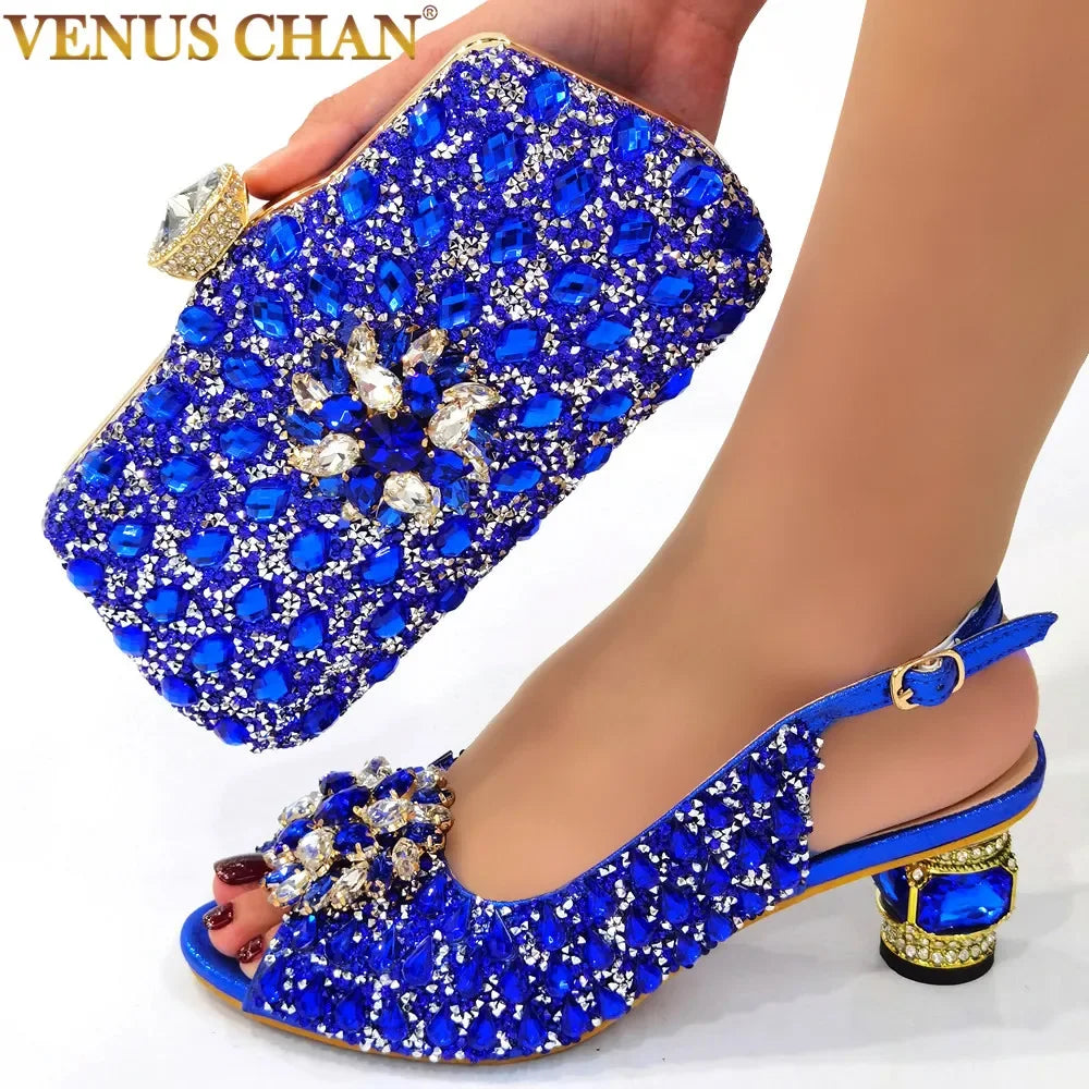 Elegant ladies Italian leather blue pump shoes with buckle strap, perfect for party wear.