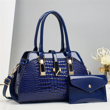 Luxury crocodile textured women's tote bag in vibrant leather, ideal for shopping and commuting, showcasing elegant fashion style.