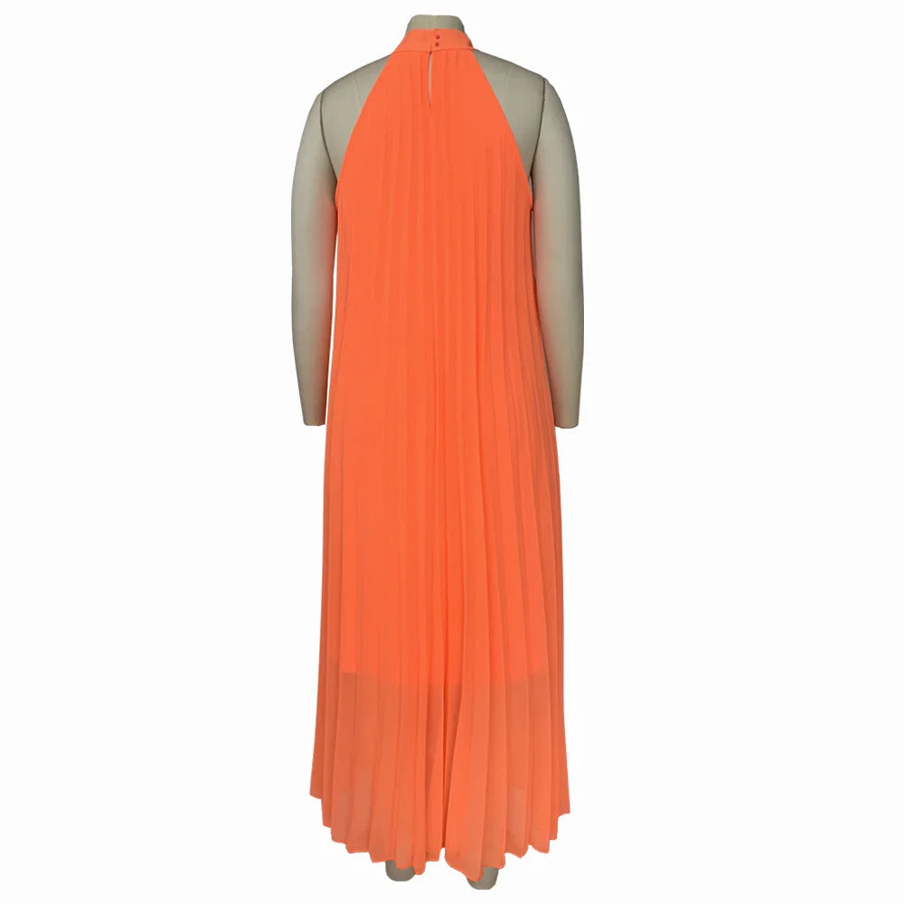 Beautifully styled sleeveless maxi dress, showcasing a solid pattern and natural waistline for a refined and fashionable look suitable for summer occasions.