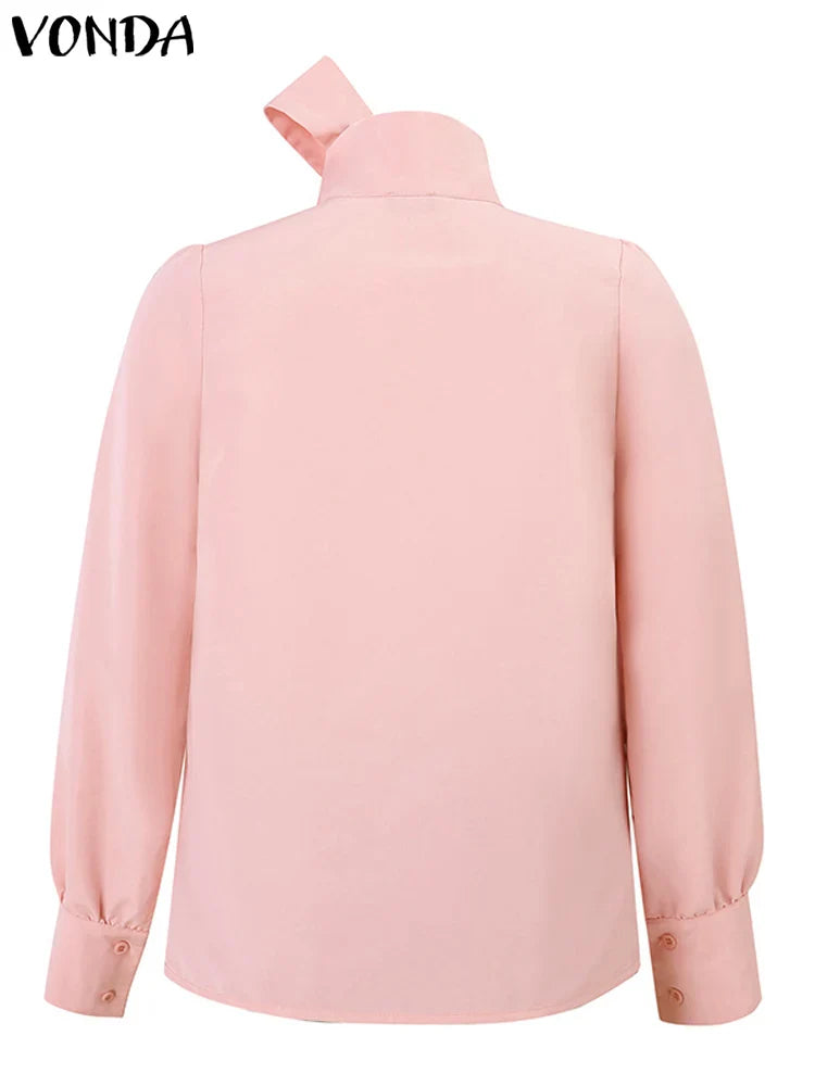 Elegant Vonda Plus Size Blouses in 5XL featuring a luxurious bow collar, perfect for casual wear.