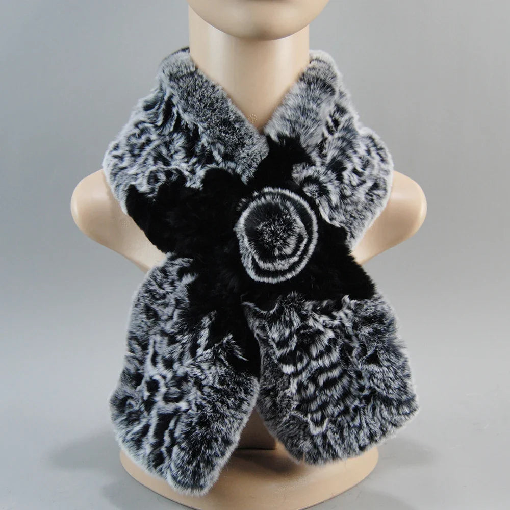 Chic women's winter faux fur scarf, crafted from soft rex rabbit fur, ideal for stylish warmth