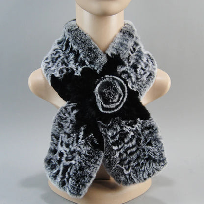 Chic women's winter faux fur scarf, crafted from soft rex rabbit fur, ideal for stylish warmth