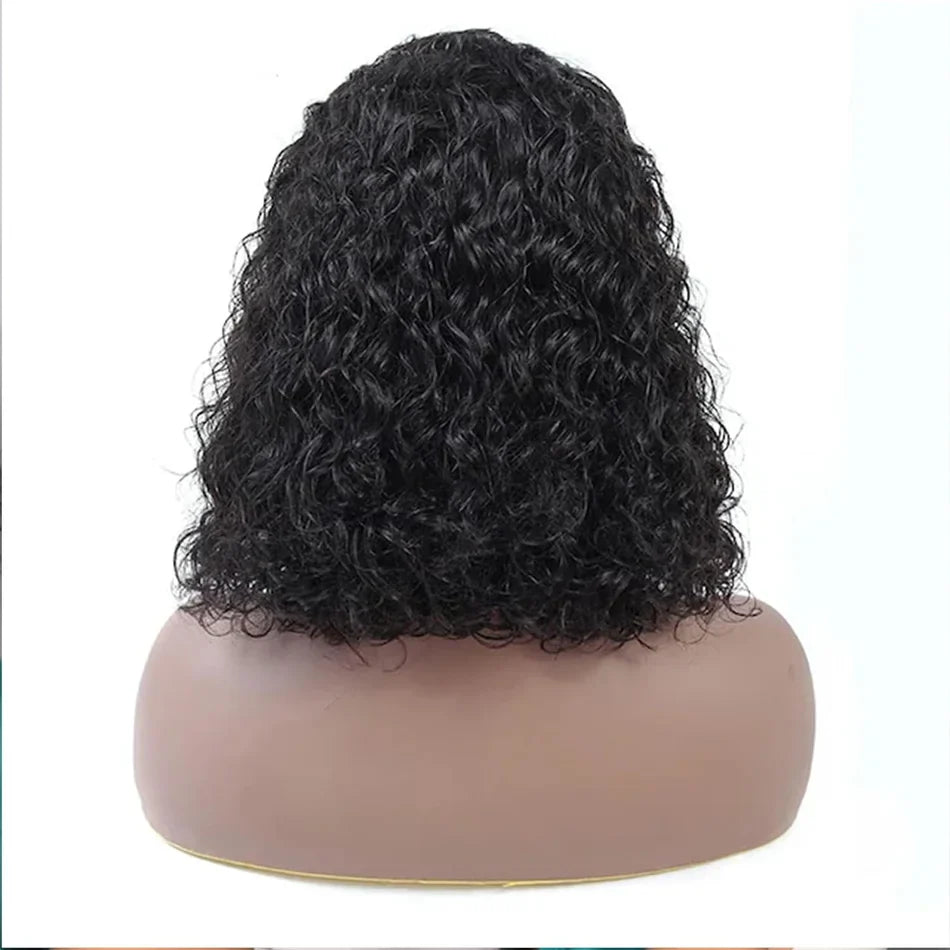 Luxurious Vietnamese 100% Human Hair 13x4 Lace Frontal Bob Wig featuring a beautiful water wave curl texture, showcasing natural black colour and 210% density.