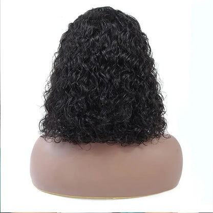 Luxurious Vietnamese 100% Human Hair 13x4 Lace Frontal Bob Wig featuring a beautiful water wave curl texture, showcasing natural black colour and 210% density.