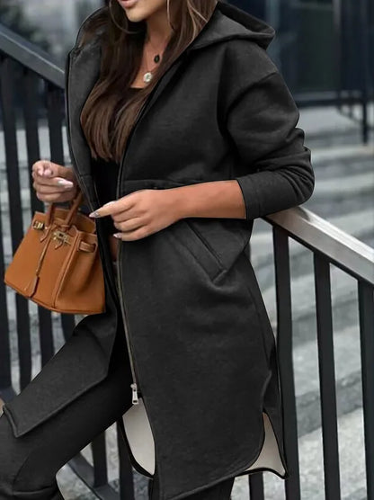 The complete luxury women's tracksuit ensemble featuring a stylish hooded coat and regular fit ankle-length pants for an office-ready appearance.