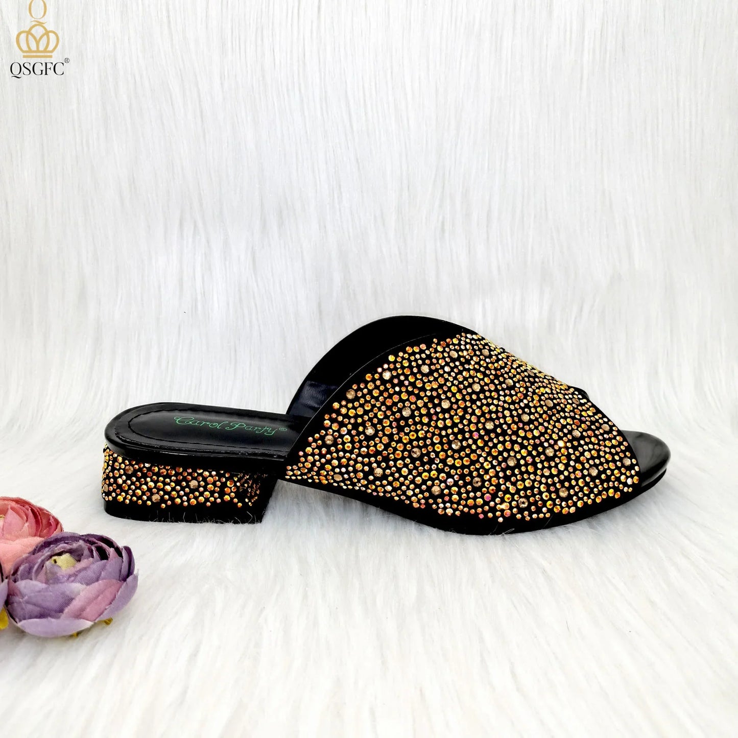 QSGFC Italian Crystal High Heel Sandals in elegant gold with peep toe design, perfect for women's special occasions, showcasing luxury craftsmanship.