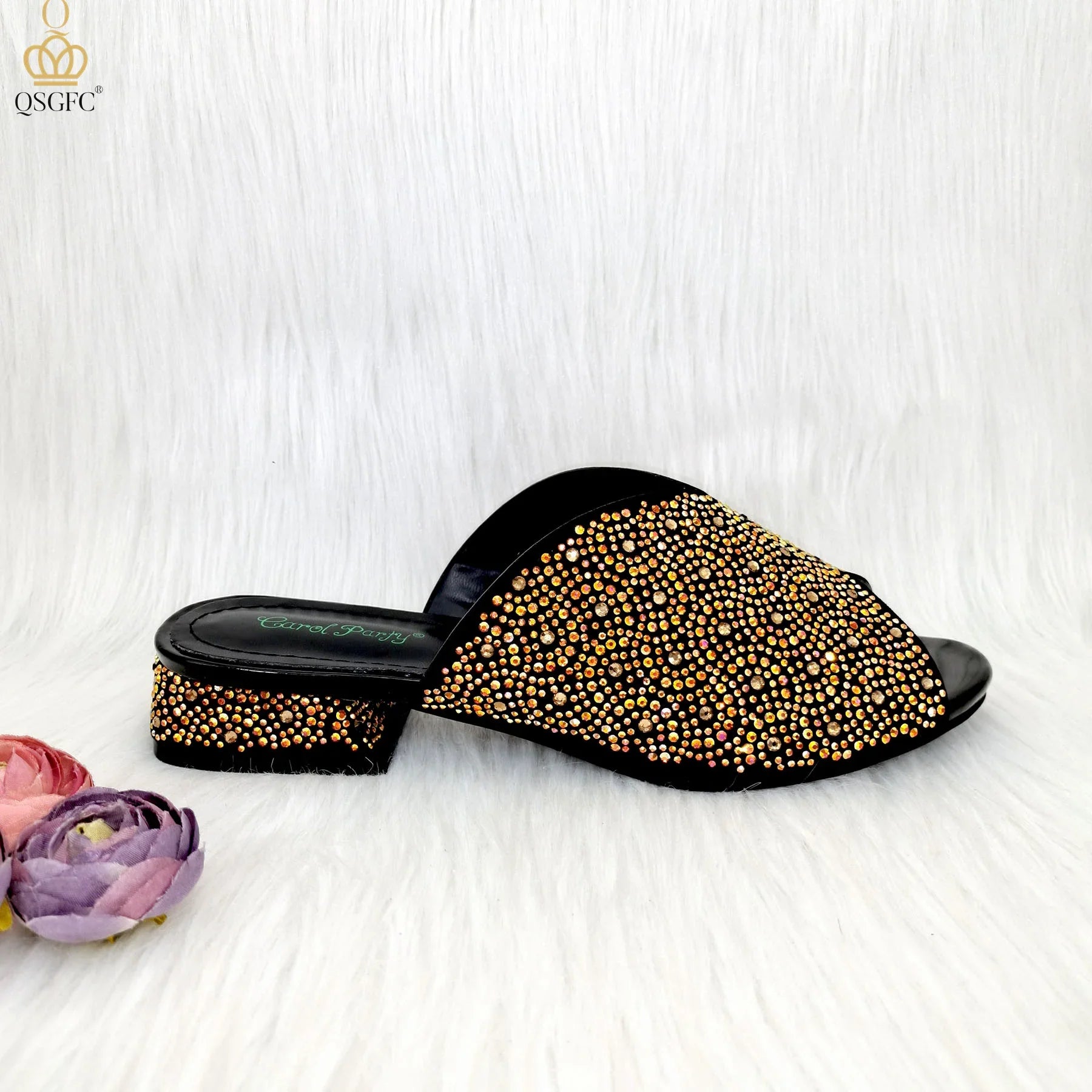 QSGFC Italian Crystal High Heel Sandals in elegant gold with peep toe design, perfect for women's special occasions, showcasing luxury craftsmanship.