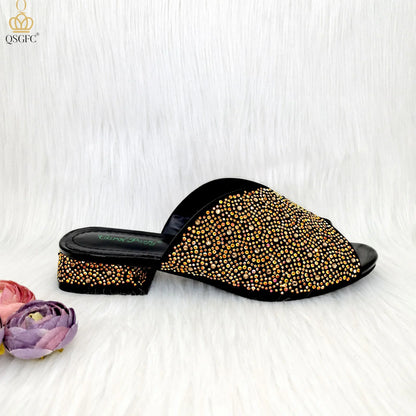 QSGFC Italian Crystal High Heel Sandals in elegant gold with peep toe design, perfect for women's special occasions, showcasing luxury craftsmanship.