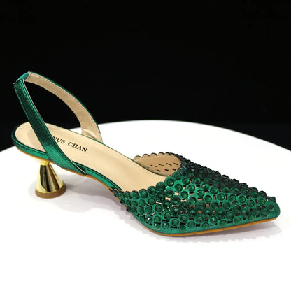 Luxurious Venus Chan Green Diamond Pointed Toe High Heels showcasing a stunning design with crystal embellishments, perfect for elegant women's occasions.