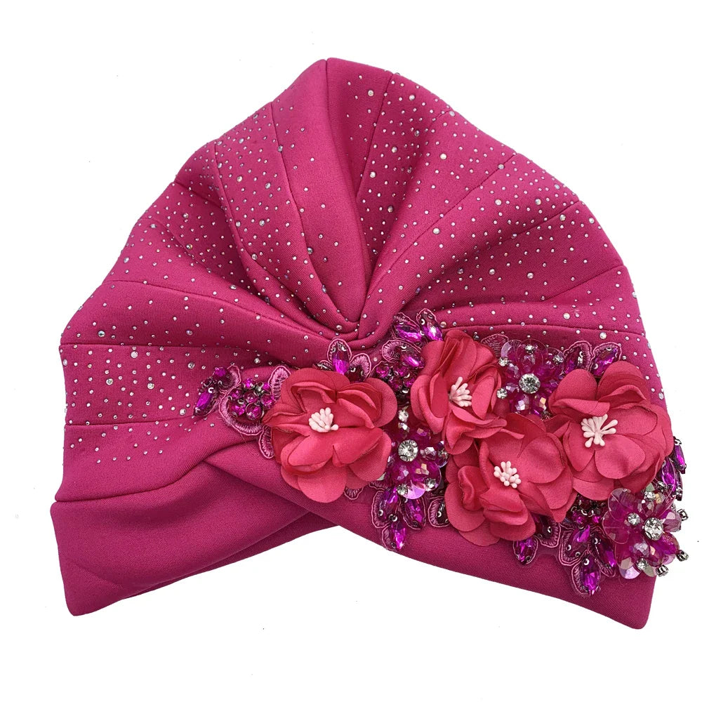 Luxury African Turban Headwrap designed for women, showcasing exquisite diamond-like embellishments, ideal for all seasons.