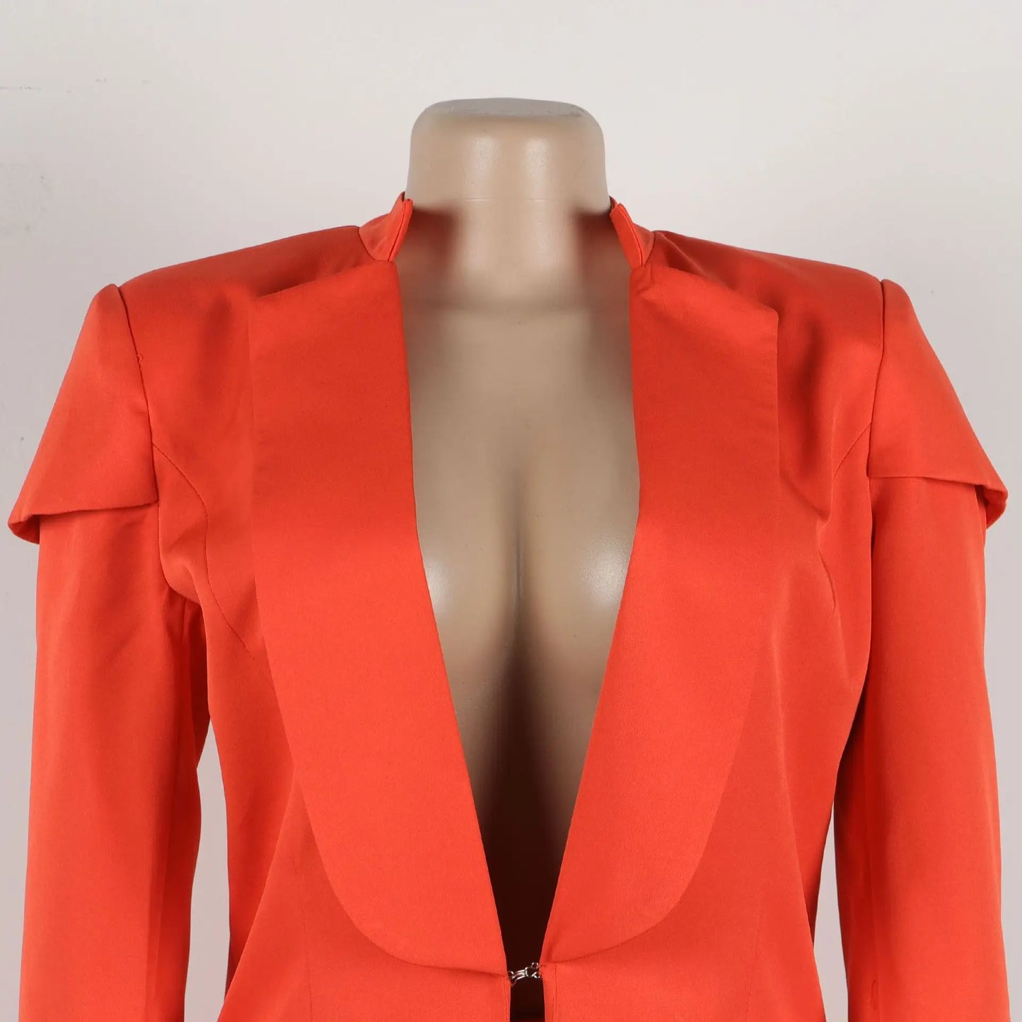 Elegant Women's X-Long Blazer Coat styled for the office; features a solid colour, full sleeve design, and notched collar, showcasing a sophisticated look.