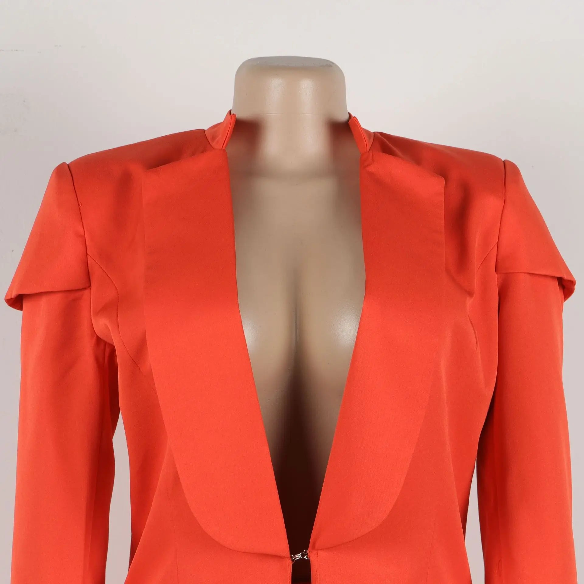 Elegant Women's X-Long Blazer Coat styled for the office; features a solid colour, full sleeve design, and notched collar, showcasing a sophisticated look.