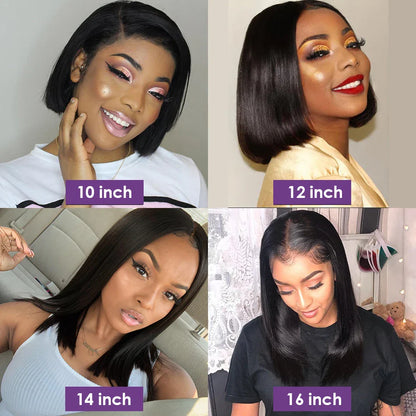 Luxurious straight short bob wig featuring 13x4 transparent lace frontal, crafted from 200% Remy human hair, ideal for elegant and sophisticated looks.