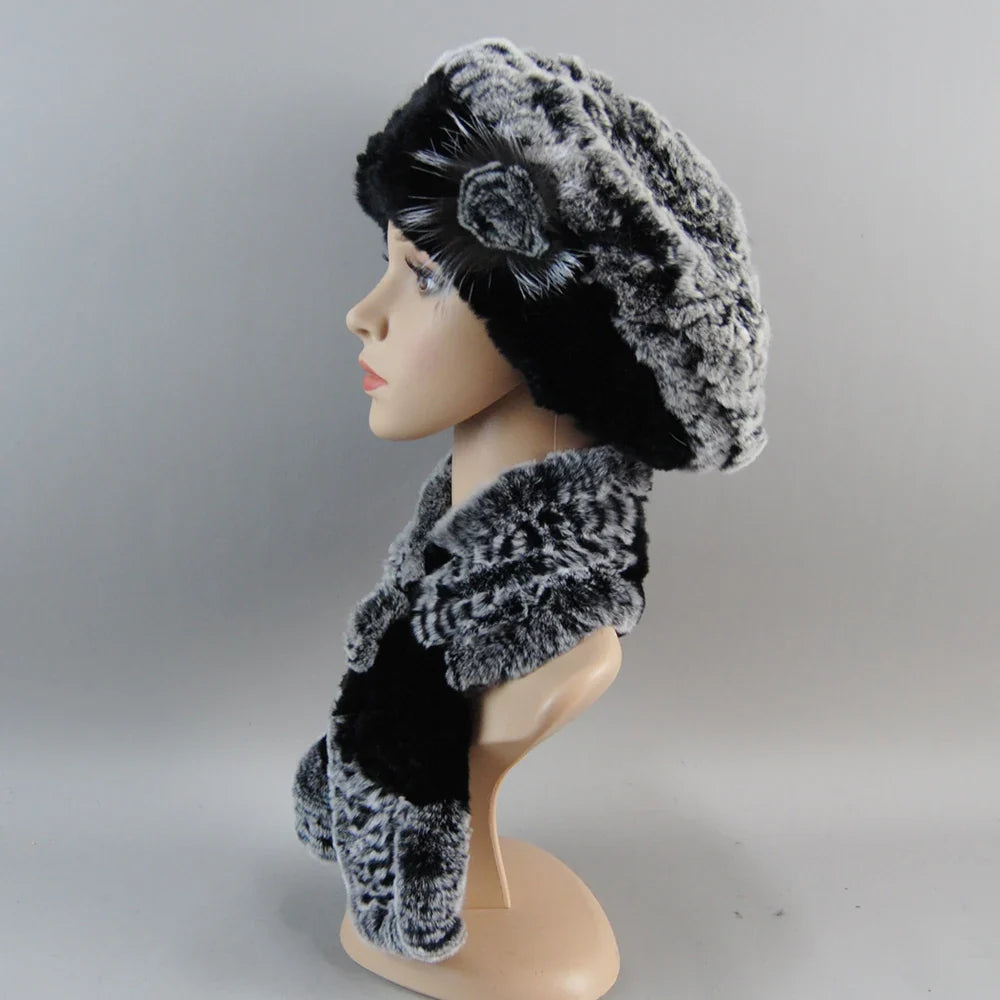 Chic winter faux fur hat and scarf set displayed elegantly, combining luxurious materials and stylish design for the modern woman.