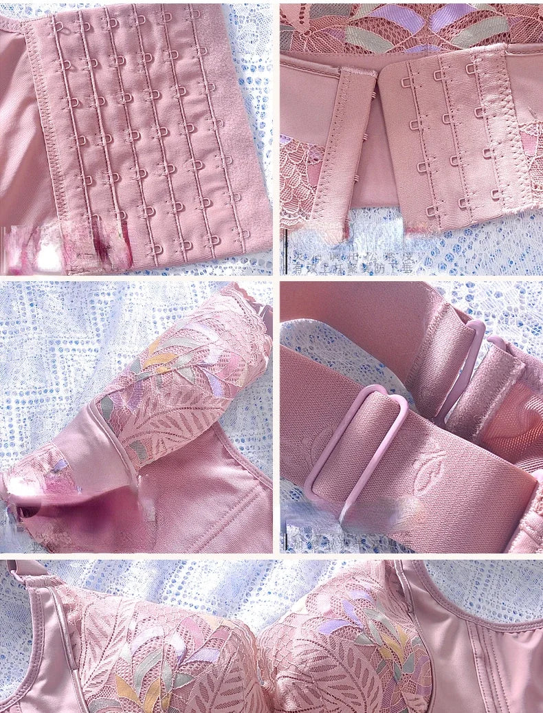 Beautifully designed plus size wireless push up bra in delicate floral pattern, offers style and comfort with adjustability for the perfect fit.