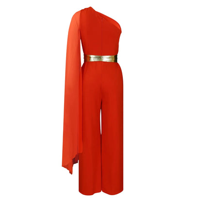 Sleek and sexy full length jumpsuit designed for the confident woman, featuring a one shoulder style and crafted in quality broadcloth. Available in fashionable sizes S to XXXL.