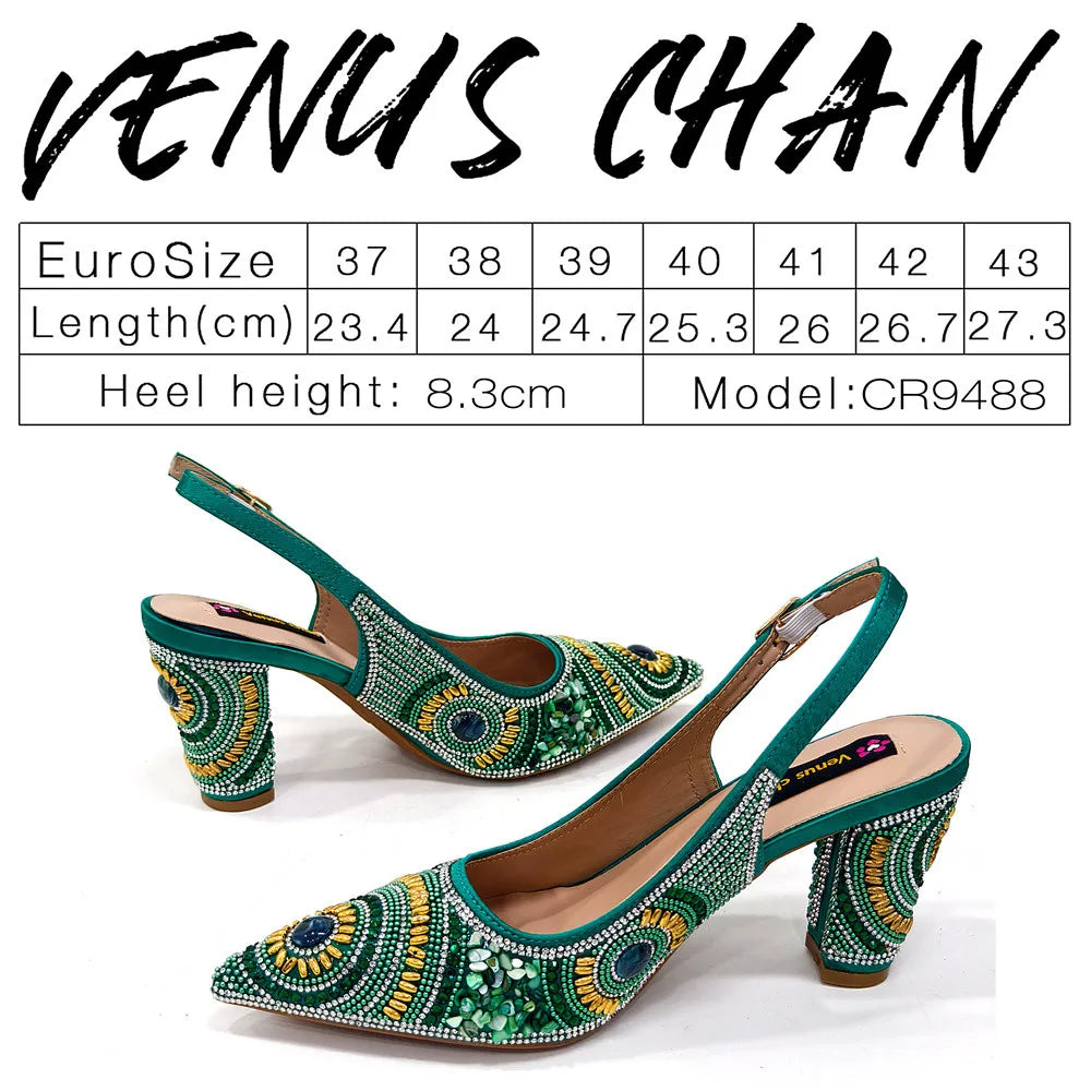 Fashionable women's slingback shoes and coordinated handbag set displayed in vibrant colours, highlighting the elegant pointed toe design and versatile style.