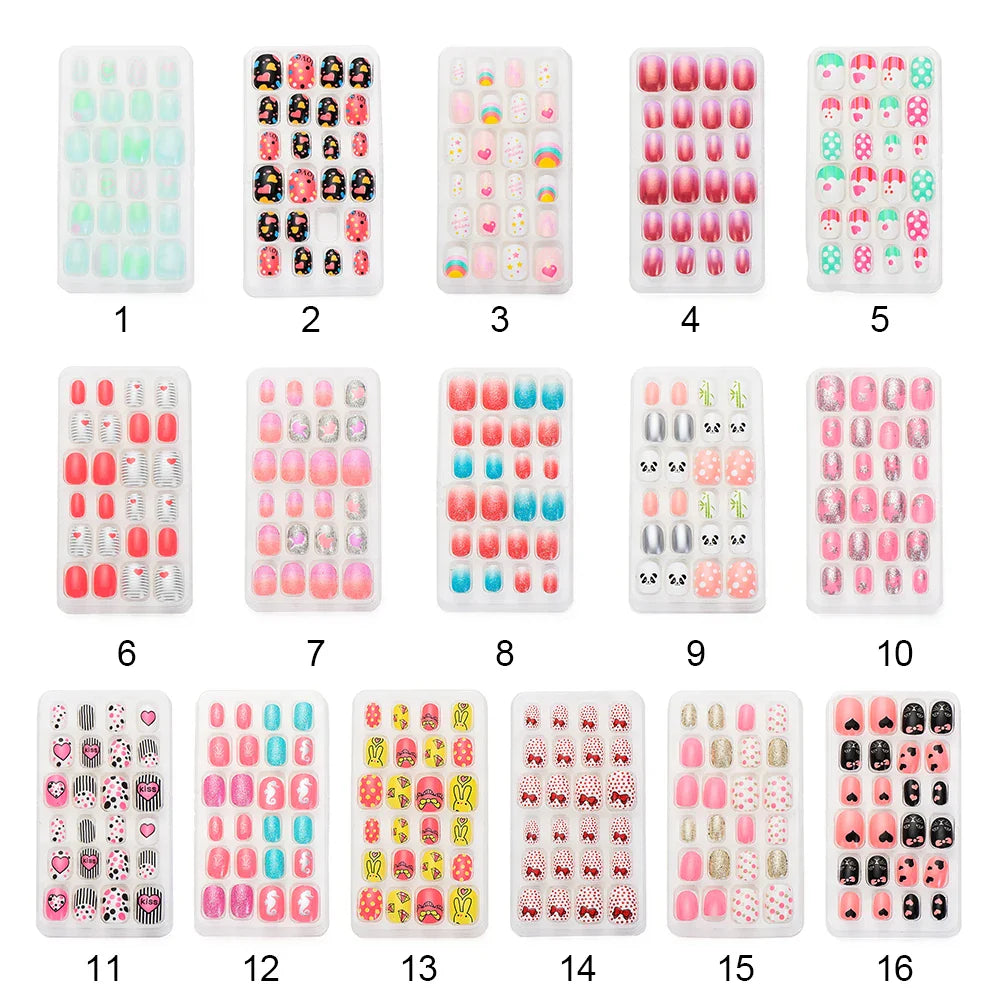 Gorgeous set of 24 acrylic false nails for girls, adorned with whimsical candy flower motifs, a perfect accessory for playful elegance.