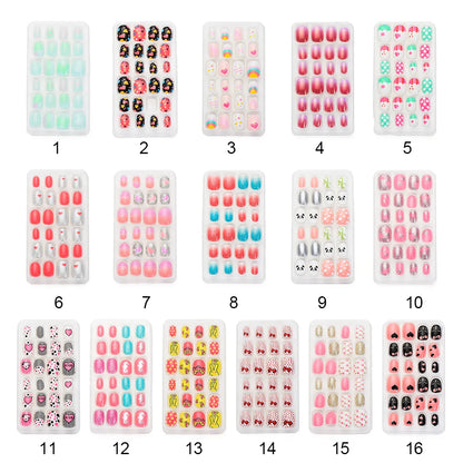 Gorgeous set of 24 acrylic false nails for girls, adorned with whimsical candy flower motifs, a perfect accessory for playful elegance.