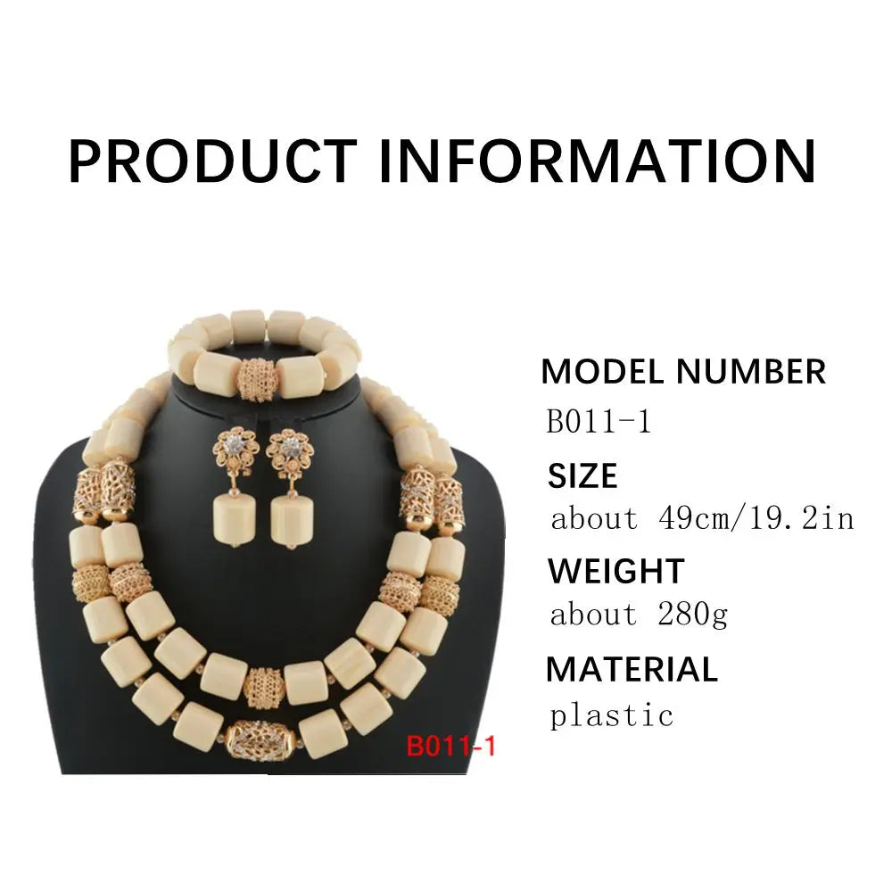 Elegant African wedding resin beads necklace set for women, showcasing intricate design and classic style for special occasions.