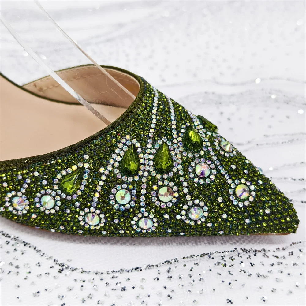 Chic profile shot of women's high spike heel rhinestone pumps, embodying summer style and elegant femininity.