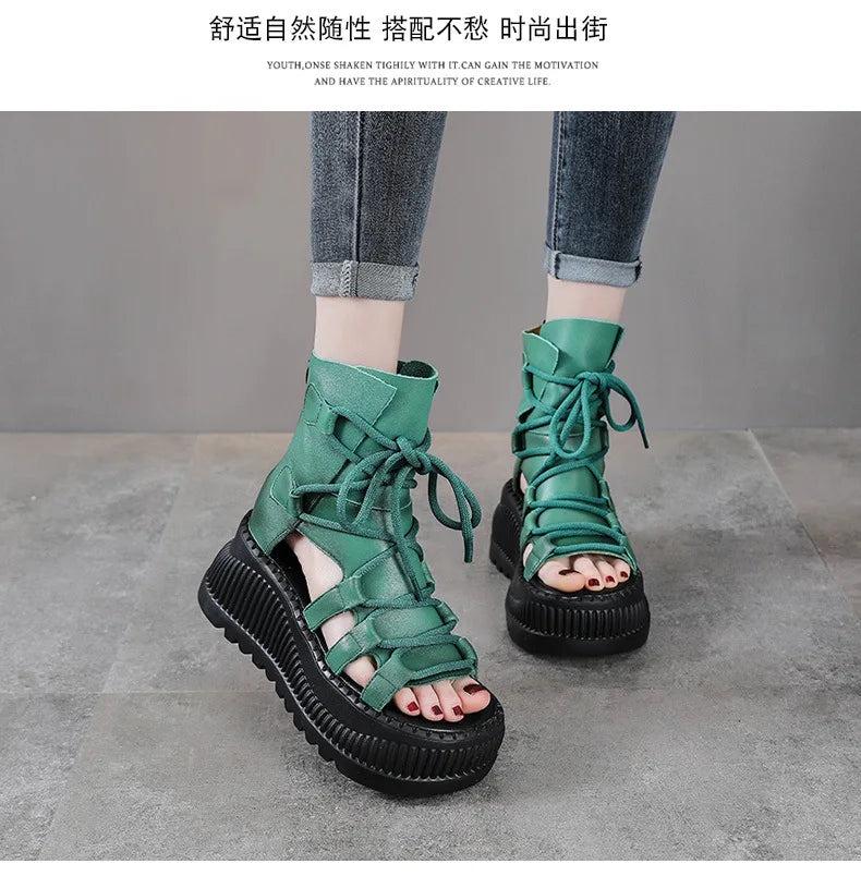 Stylish Koznoy ankle booties on display, emphasizing the breathable design and unique ethnic patterns perfect for summer outings.