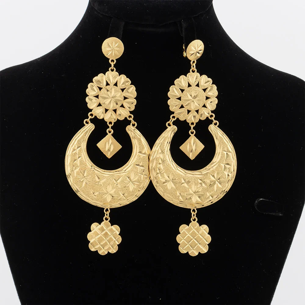 Stunning geometric design of 18K gold plated drop earrings with copper tassel, ideal for fashionable women who appreciate luxury.