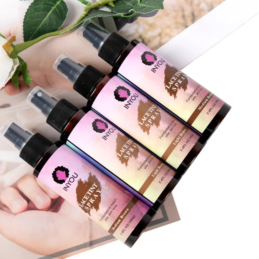 High-quality Waterproof Lace Tint Spray, formulated to blend naturally with various skin tones for an exquisite wig appearance.