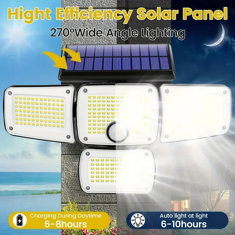 Elegant 346 LED Waterproof Solar Wall Light featuring a modern design with motion sensor capabilities, ideal for enhancing security in gardens and garages.