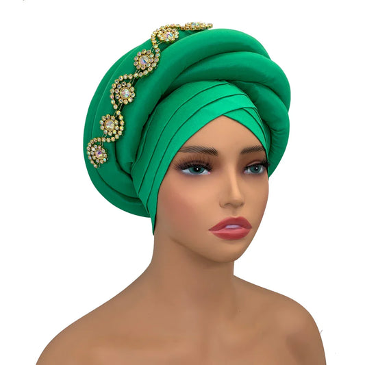 Elegant Twisted Braid Turban Cap for Women, crafted with luxurious raw silk, showcasing intricate beading detail, designed for a sophisticated look, available in head circumference size 56-58cm.