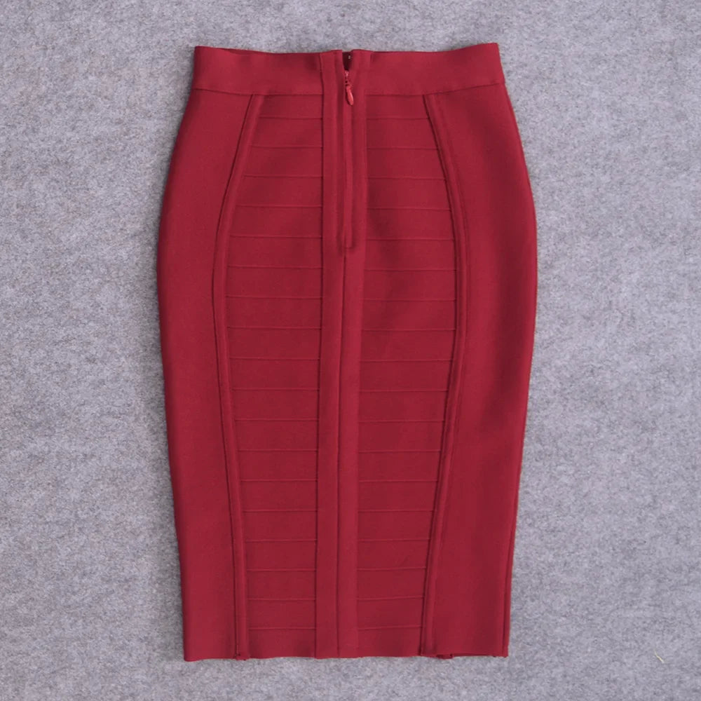 Stylish women’s ensemble featuring HQBORY High Waist Nude Bandage Pencil Skirt, paired with chic accessories for a complete luxurious office look.