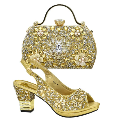 Stylish matching handbag designed for Italian women's wedding shoes, embellished with rhinestones.