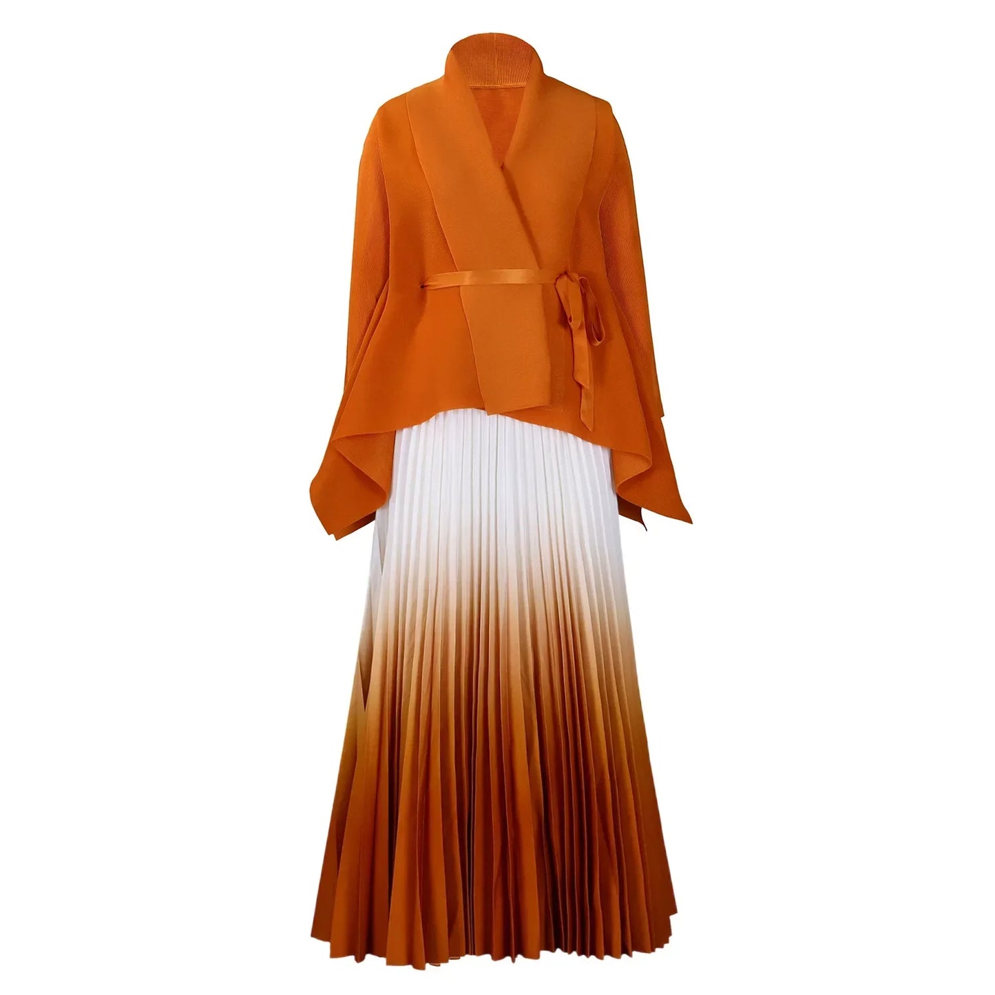 CM.YAYA Women's Gradient Full Sleeve Blouse Set with Belt, showcasing luxurious autumn/winter fashion and batwing sleeve style.