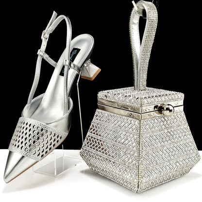 Close-up of luxurious rhinestone party shoes, showcasing the fine craftsmanship and elegant design, suitable for evening wear.