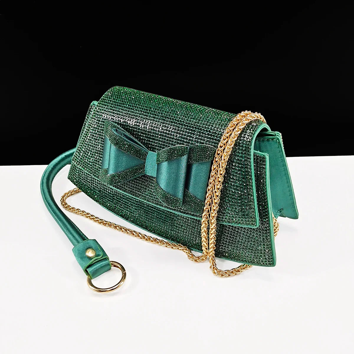 Complete set of elegant women's rhinestone butterfly shoes and matching handbag, ideal for fashion-forward women attending weddings or glamorous parties.