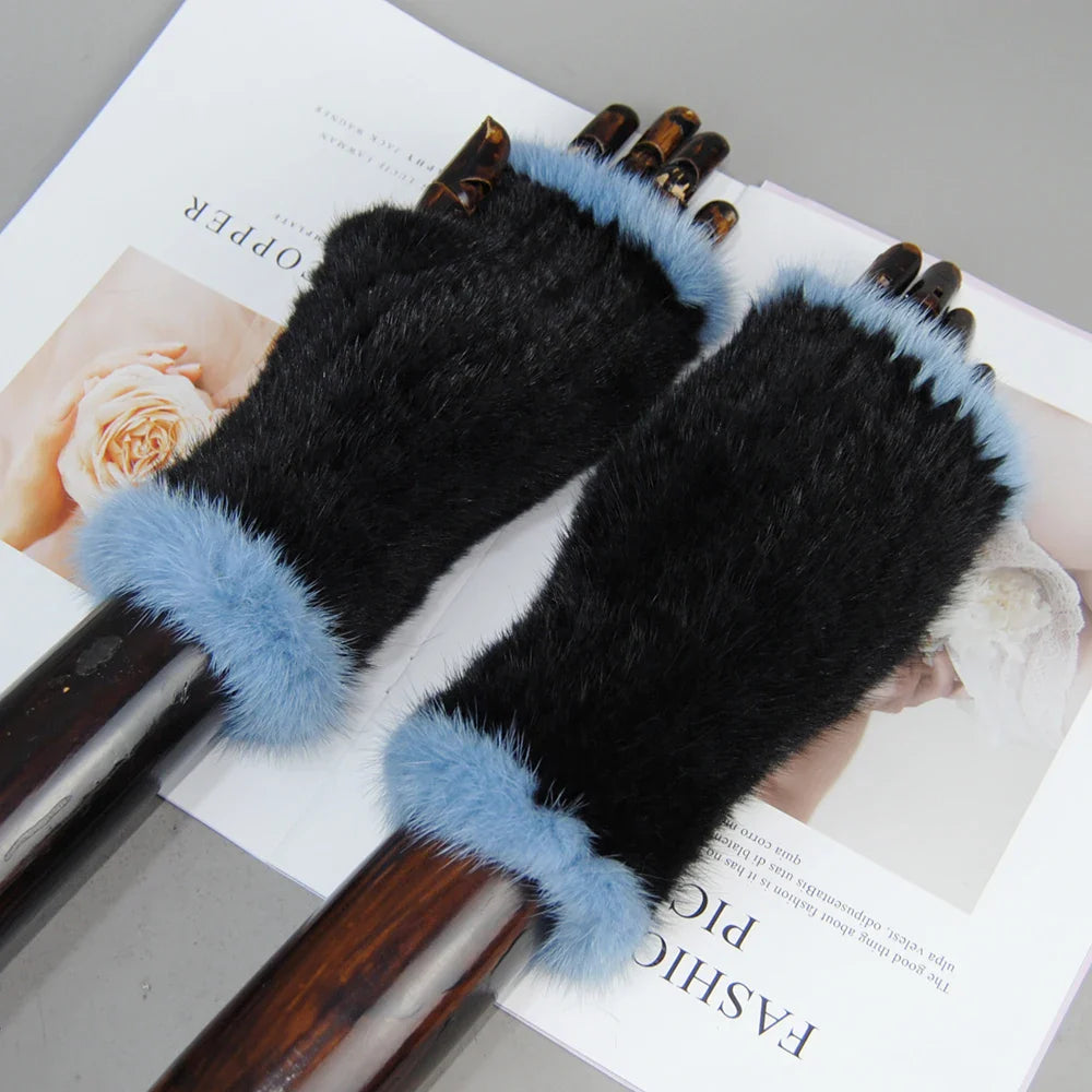 Elegant knitted mink fur gloves for women, designed for warmth and functionality, ideal for sophisticated attire.