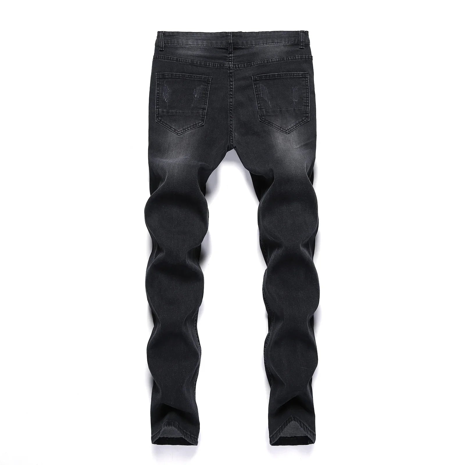 Sophisticated Men's Denim Pencil Pants featuring a ripped design and vintage stonewashed finish, combining casual elegance with contemporary style.