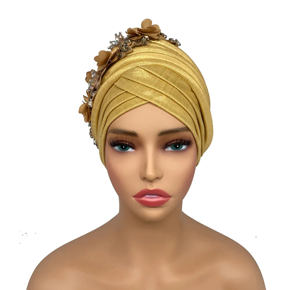 Gorgeous party style turban hat for adults, showcasing intricate diamond embellishments for an upscale look.