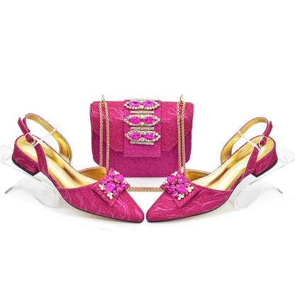 Classy blue ladies' low-heeled pumps paired with a matching clutch, showcasing elegance and timeless style.