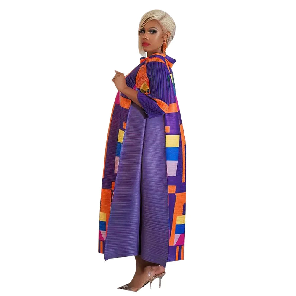 Flat lay of the Elegant African Plus Size O-Neck Dress in vibrant hues, showcasing its elegant fabric and unique cultural design.