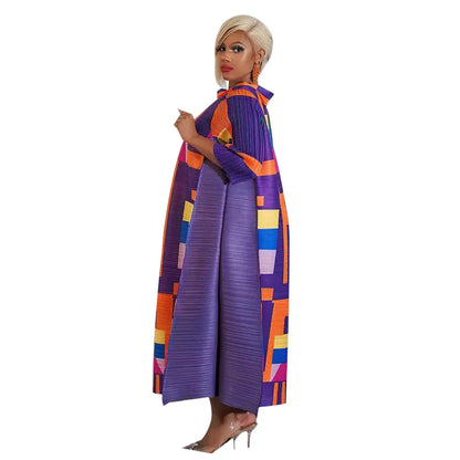 Flat lay of the Elegant African Plus Size O-Neck Dress in vibrant hues, showcasing its elegant fabric and unique cultural design.