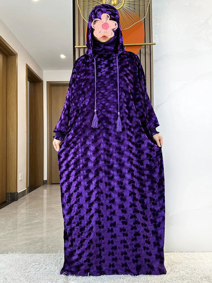 Stunning casual Velvet Abaya suitable for all seasons, adorned in rich colour and designed for middle-aged women.