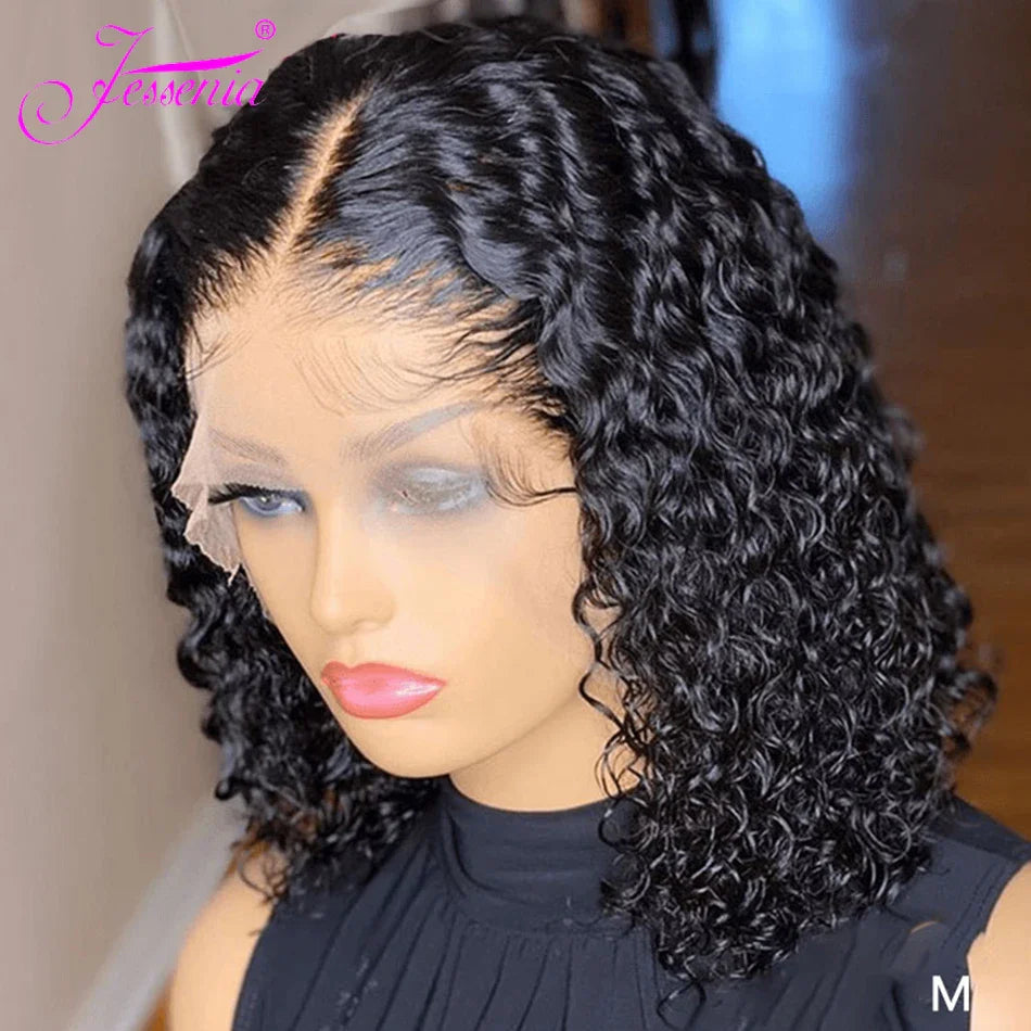 Detailed view of the versatile Mongolian Kinky Curly Wig, illustrating its shiny Remy Brazilian hair and transparent lace for effortless styling.