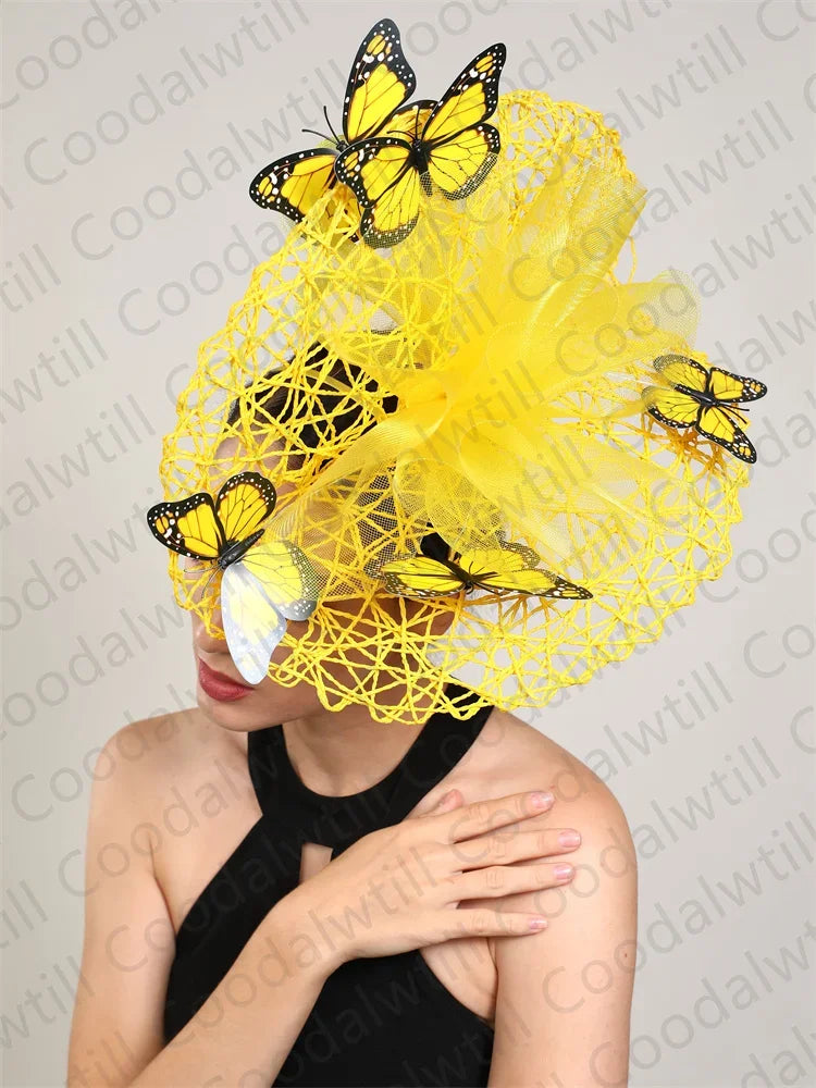 Elegant women's butterfly fascinator headpiece featuring floral design, perfect for weddings and special occasions, 30CM size.