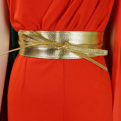 Sophisticated women's jumpsuit with a trendy one shoulder design and flowing sleeves, crafted from soft polyester for a luxurious feel.